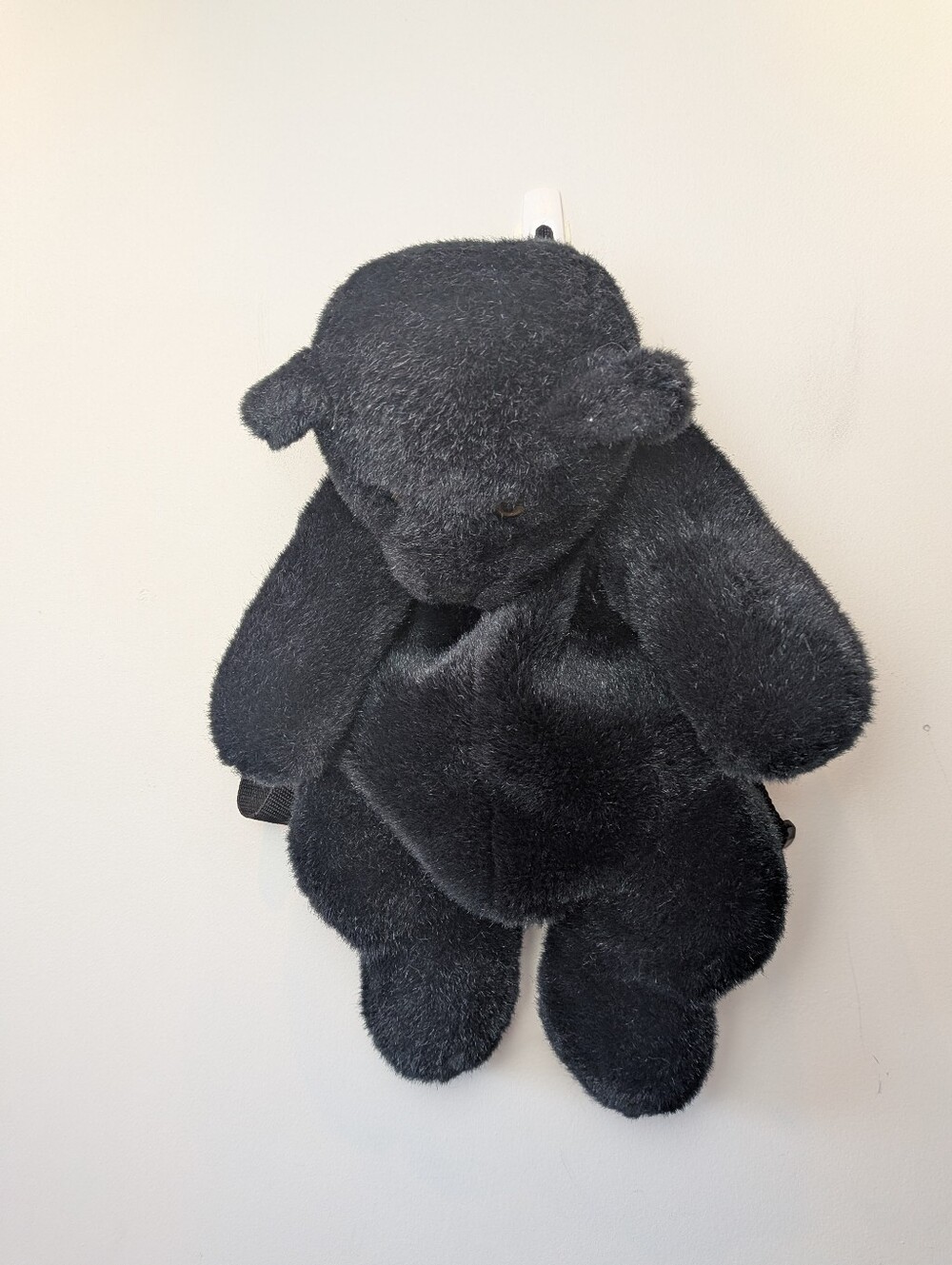 90' Vintage Plush Black Bear Backpack Kid Adjustable Straps Zipper Closure